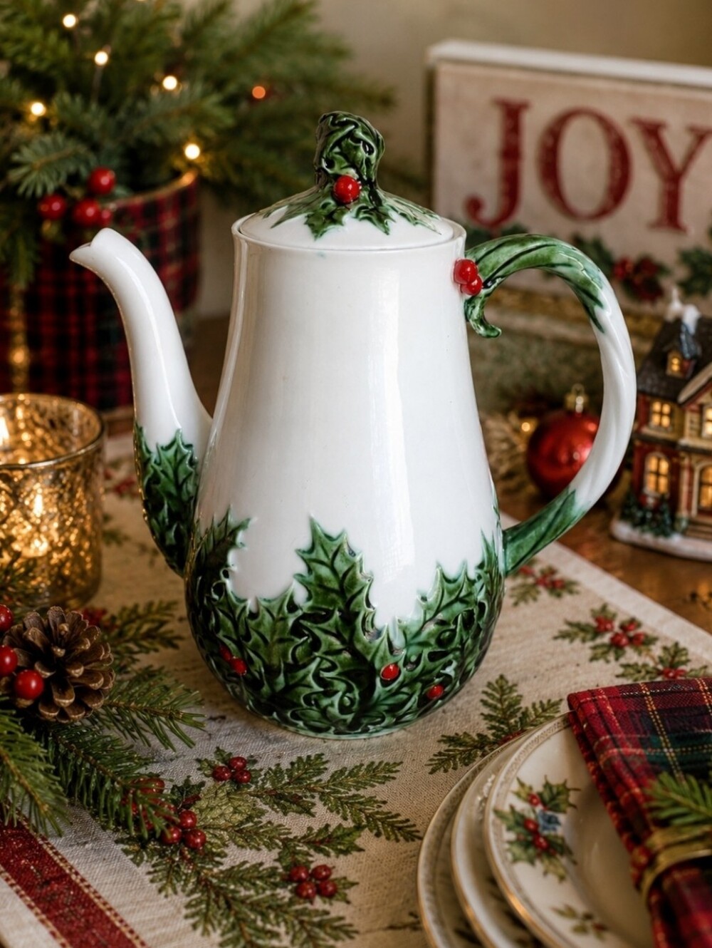Teapot Christmas Rose Lefton 603 Vintage Coffee Pot Server Carafe Holiday FLAWS